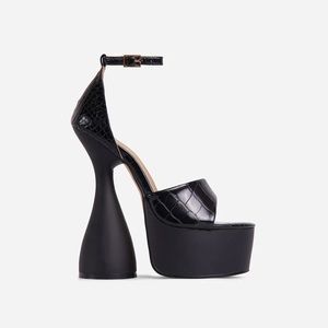 Lemonade Radiate Peep Toe Platform Statement Croc Print Heels